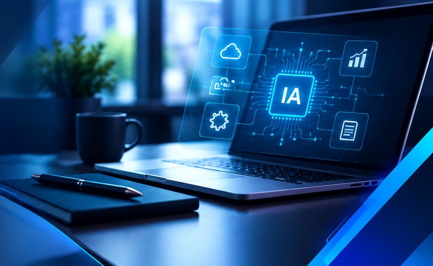 Portátil con una interfaz de inteligencia artificial conectada a datos, informes y procesos